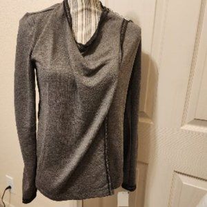 Hem & Thread, Gray, Asymmetrical Neck Wrap Top with Zipper Detail NWT